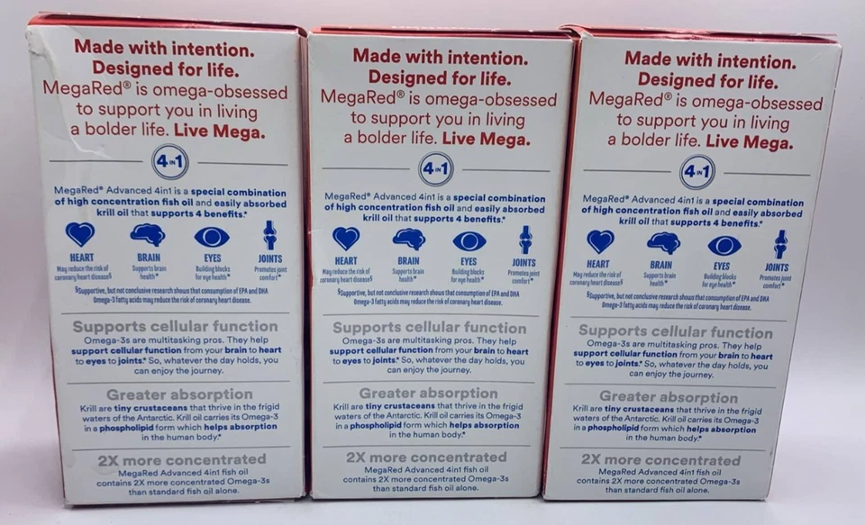 3PK MegaRed Omega-3s Fish & Krill Oil  Advanced 500 mg ~ 25 Softgels EA~EXP 8/26 - Image 2 of 2