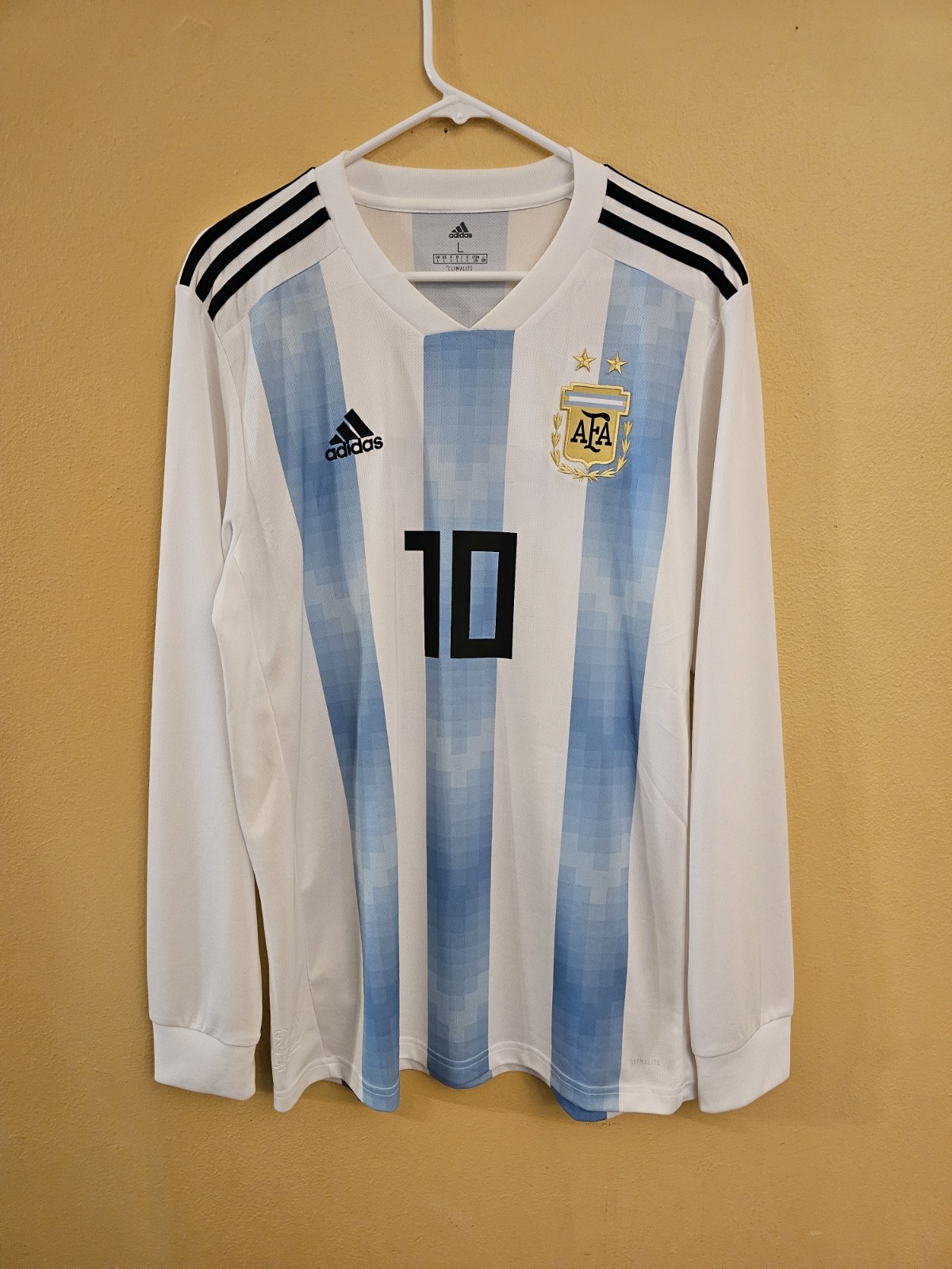 2018 Adidas Argentina Home Jersey Messi #10 Size L World Cup Long Sleeve Kit