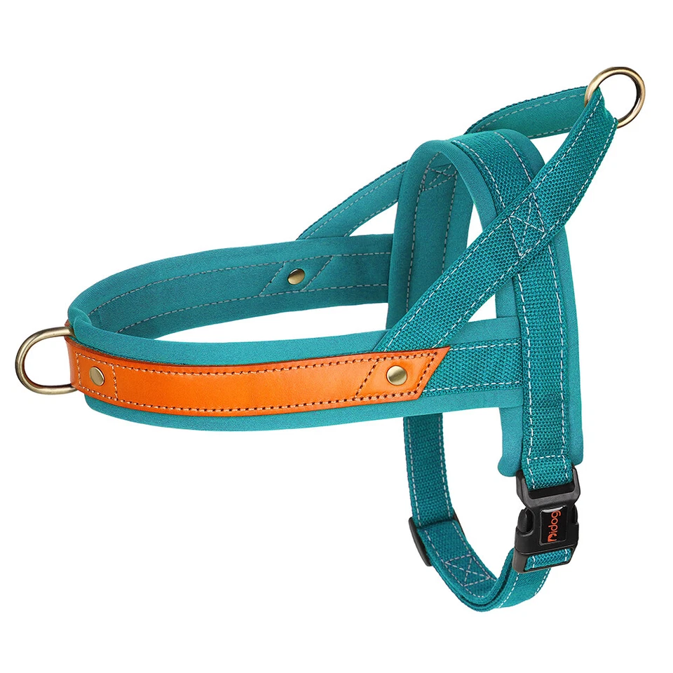 Hundegeschirr No Pull Nylon & Leder Gepolstert Softgeschirr Brustgeschirr XS-L - Bild 4 von 4