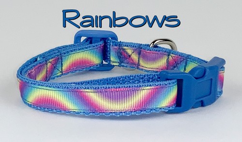 Rainbow cat or small dog collar 1/2" wide adjustable buckle handmade bell leash - 第 1/10 張圖片