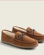 J Crew Men's Slippers Shoes Suede Moccasin Fur Shearling Size 9 10 11 Gift