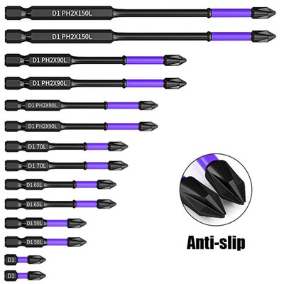 Magnetic Anti-Slip PH2 Impact Driver Phillips Screwdriver Drill Bit Tool Set New
