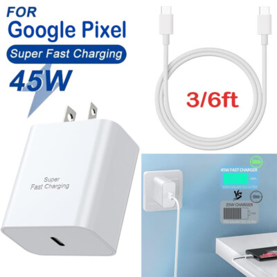 45W USB-C Super Fast Wall Charger Type-C Cable For Google Pixel 10a 10 9 Pro XL