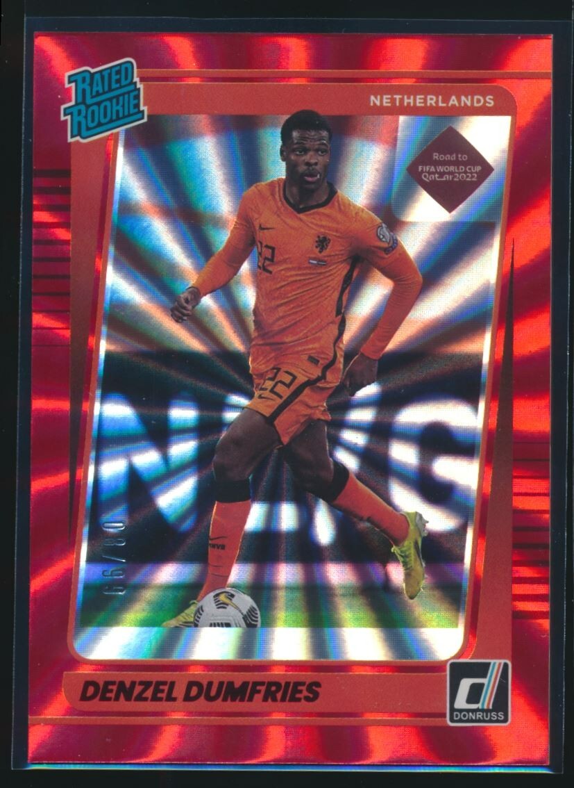 DENZEL DUMFRIES 2021-22 DONRUSS ROAD QATAR RED LASER RATED ROOKIE RC #D 08/99