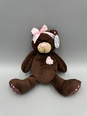 Progressive Plush Jessica Teddy Bear Brown W/ Pink Ribbon Head Bow
