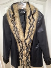 Nancy Bolen City Girl Faux Black Leather & Fur Light Jacket Size Medium