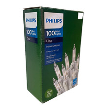 Philips 100 Mini Lights Clear Bulb White Wire Indoor Outdoor 24.7 ft Open Box