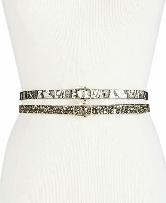 INC International Concepts Women's Glitter & Lace 2-for-1 Skinny Belts - X-Large, Gold