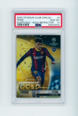 2020-21 Pedri Topps Stadium Club Chrome Gold Refractor Rookie Card 5/50 PSA 10