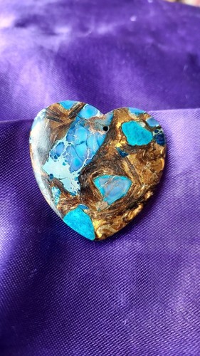 Pendentif En Jaspe Bleu Et Doré - Format Rectangle 4.6 X 3.2 Cm - Neuf Sans Emballage