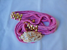 VINTAGE LARGE NATURAL COWRIE SEASHELL BUCKLE W/ GOLD LEAF W/ PINK ROPE BELT
