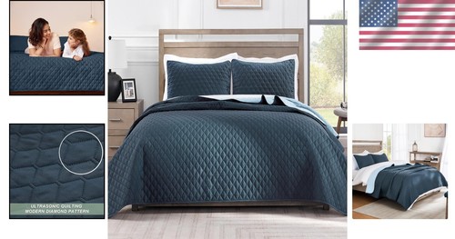 Contemporary Quilted King Size Bedding Set - Soft Microfiber & Dual Pillow Shams - Picture 2 of 8