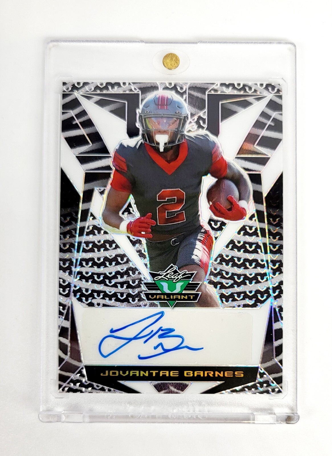 2023 Leaf Valiant Jovantae Barnes Mint 1/4 RC Zebra Auto Oklahoma Sooners