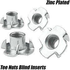 M10 4 PRONGED CAPTIVE BLIND INSERTS TEE NUT HAMMER IN WOOD FURNITURE T NUTS