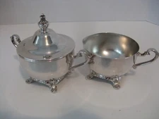 Vintage WM ROGERS #73-4 Silverplate Lidded Double Handled Sugar Bowl + Creamer