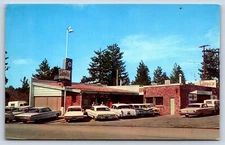 Postcard CA Running Springs Lloyds Restaurant Excellent Food Service Old Cars G6