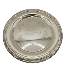 Vintage Silverplate Seasons Greetings Serving Plate 8" Christmas Holly Berry