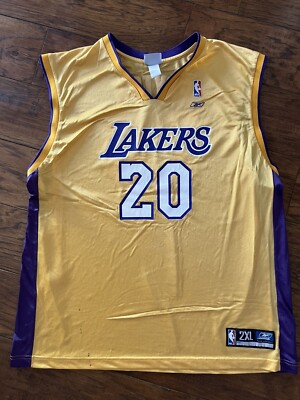 Vtg LA Lakers Jersey Men 2XL Gary Payton 20 Reebok Gold Purple Swingman NBA  Logo