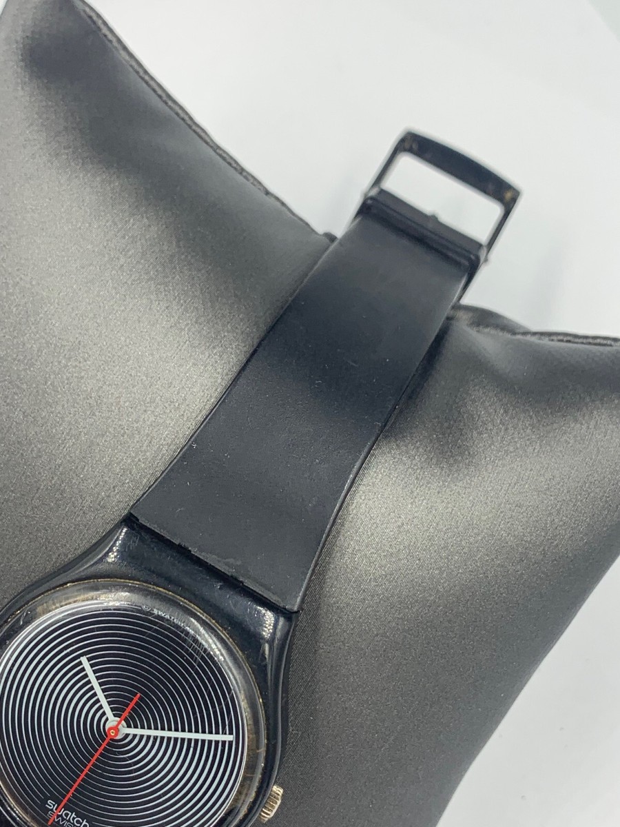 Swatch Watch Soto GB109 1986 Black Silver Circles 34mm 