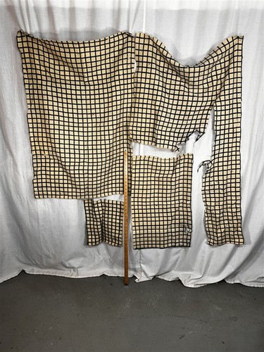 antique blanket pieces early blue white plaid hand woven wool lot original 1850s
