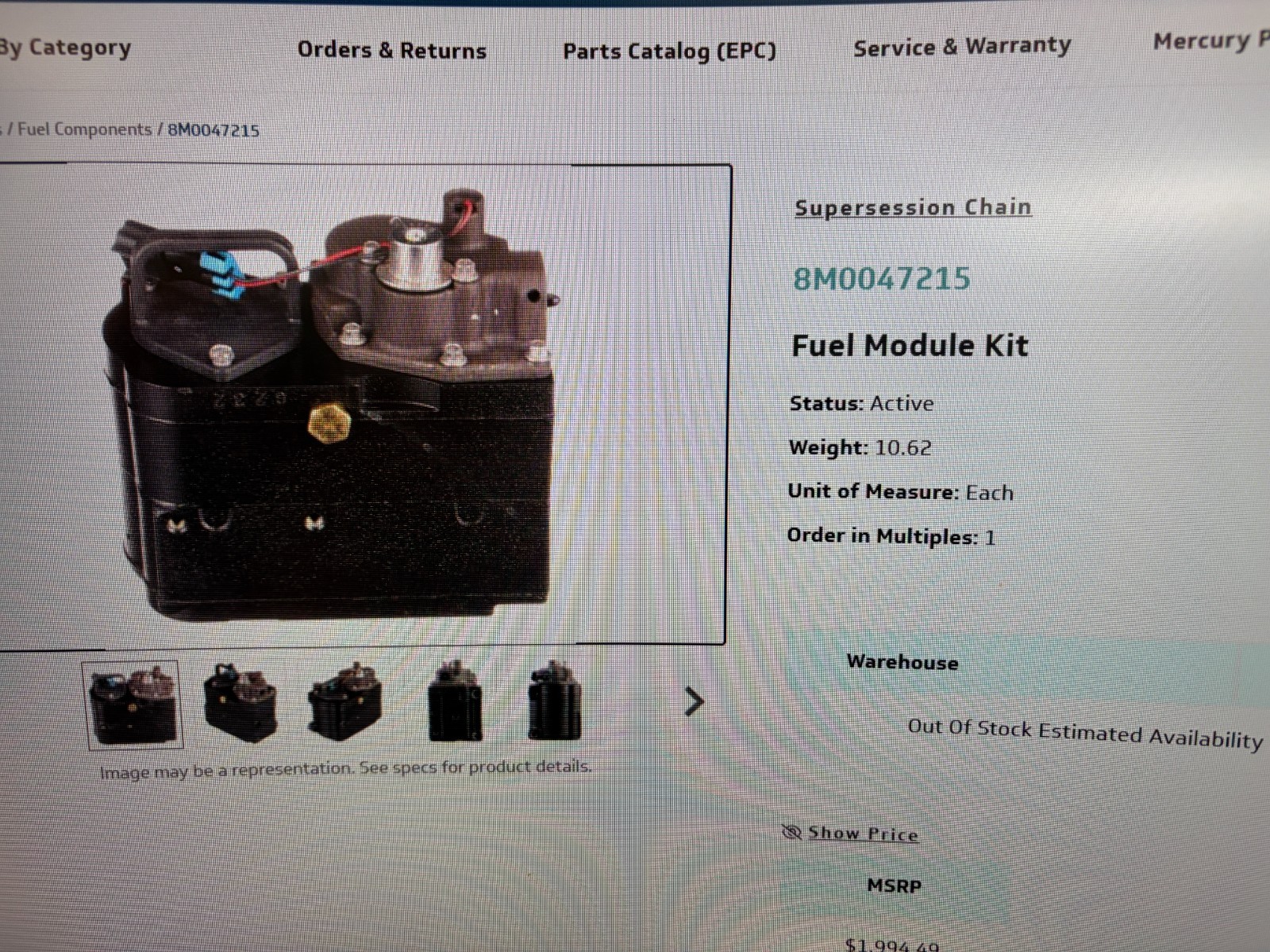 Mercury FUEL MODULE KIT 8M0047215 OEM NEW