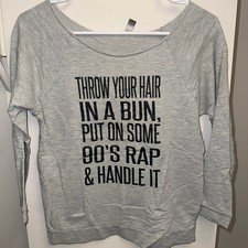 Next Level Graphic Sweatshirt Womens S Grey Good 90s Rap Handle It Off Shoulder