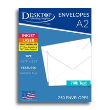 White A2 Envelopes 4.375" x 5.75" 70lb Text Pointed Flap - 250 Pack