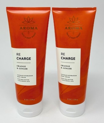 2 NEW BATH & BODY WORKS AROMA RE CHARGE ORANGE GINGER HYDRATIO CREAM LOTION 8 OZ