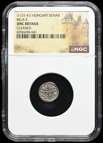 MEDIEVAL HUNGARY. Bela II, 1131-1141. Silver Denar, Cross, NGC MS UNC Detail