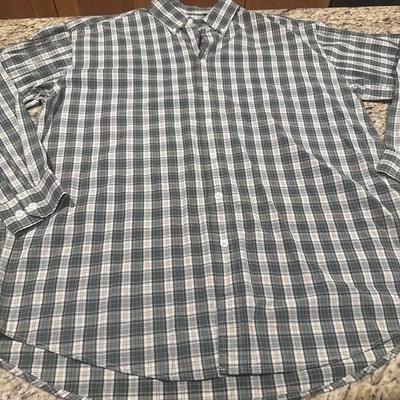 IZOD Shirt Flannel Mens XL Green  Plaid Button Up Long Sleeve Pocket Cpix
