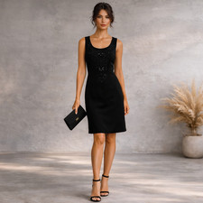 Marks & Spencer Autograph Black Beaded Evening Midi Dress UK 8 NWT RRP £69
