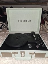 Victrola Sage Green Canvas Suitcase Record Player with Bluetooth Speakers