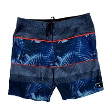O'Neill Board Shorts Mens 38 Blue Tropical Palm Leaf Striped Swim Trunks