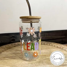 Spirit Lead Me Libbey Cup, Religious Floral Glass Beer Can Glass, 16 oz Glass