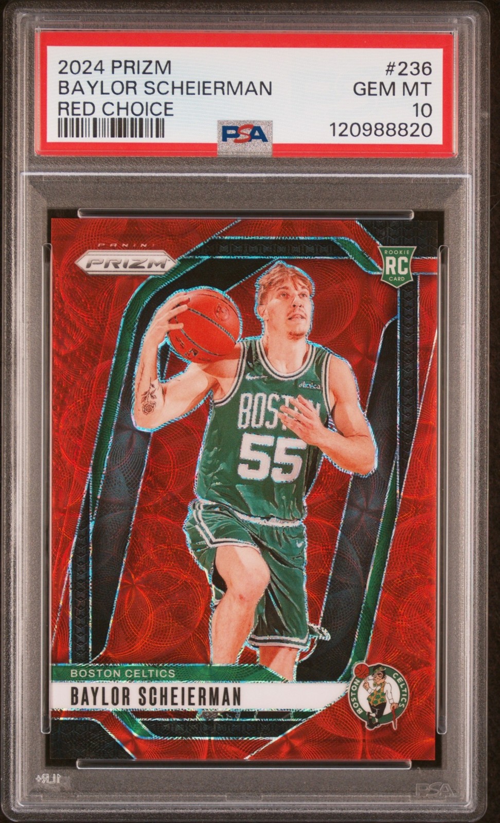 2024-25 Panini Prizm Basketball Baylor Scheierman #236 Choice Red RC /88 PSA 10