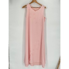 VTG Stacey Michelle Women Dress 12 Midi Pink Floral Embroidered Rhinestone Layer