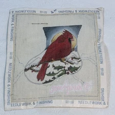 Vintage Handpainted Needlepoint Canvas Cardinal Stocking MINI 6x6.75 Jane Aunich