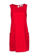 Halston Red Linen Shift Dress With Pockets Size Small