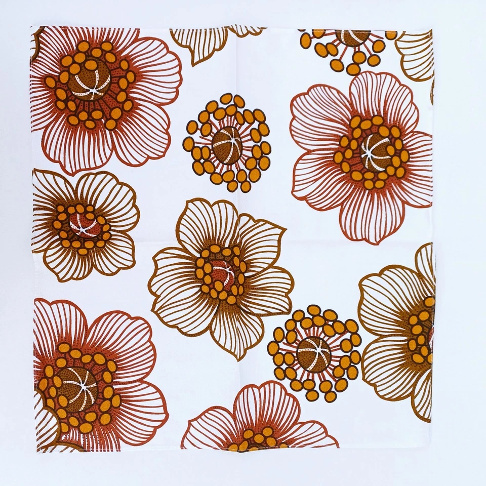 Nappe Motif Fleur Orange + Serviettes Annees 70's Vintage (Dans Boite D'Origine) - Photo 4/4