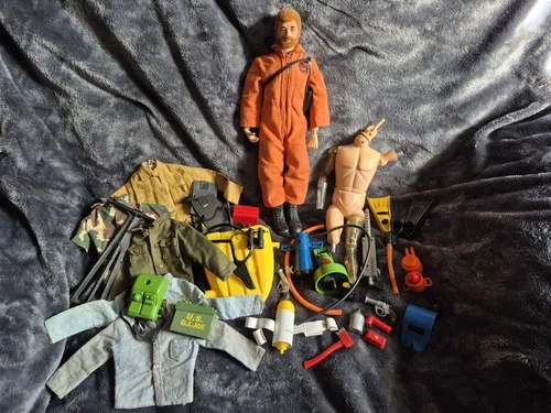 Vintage 12" GI Joe 1970's Figure, Accessories & Some Repair Parts Lot. COOL!