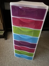Plastic Multicolour Non-Stackable 8 Drawer Tower Unit Storage Solution On Wheels