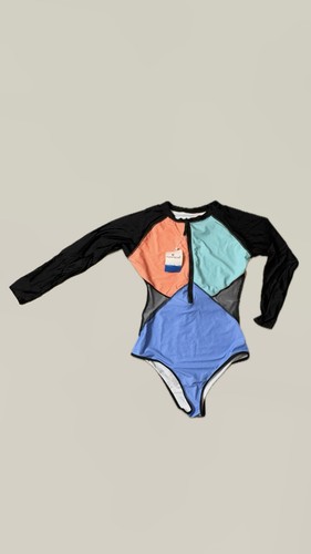 Women's One Piece Long Sleeve Swimsuit, size XL, Zippered, Multicolor Print