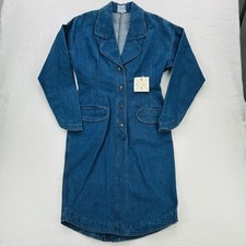 Vintage Fendi Coat Womens 46 Blue Denim Long Button Front Overcoat Collared
