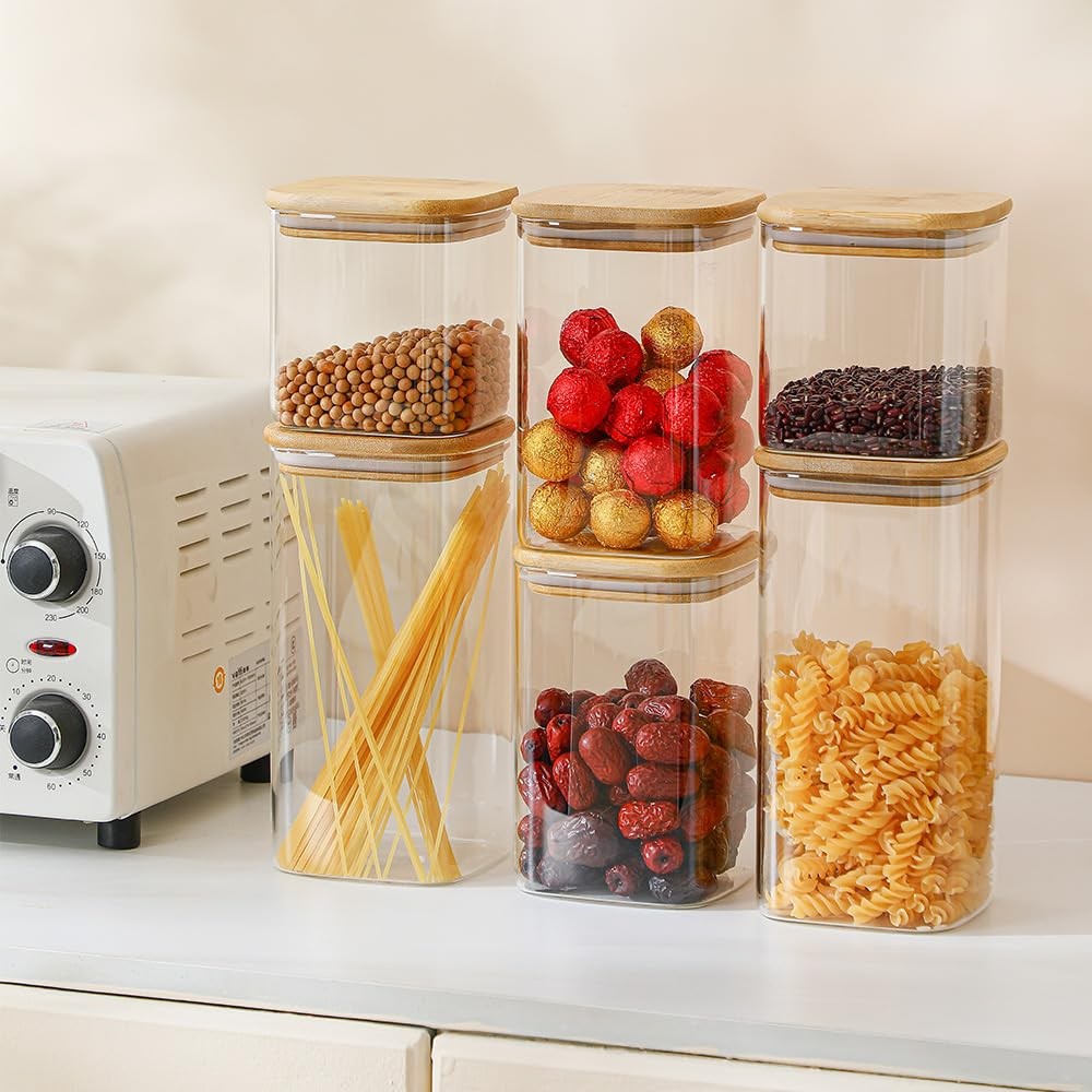 Glass Food Storage Containers with Lids 6 Pack(25oz/37oz/50oz), High Borosili...