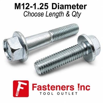 M12-1.25 Class 10.9 JIS Hex Flange Screws Bolts Zinc Clear (Pick Length & Qty)