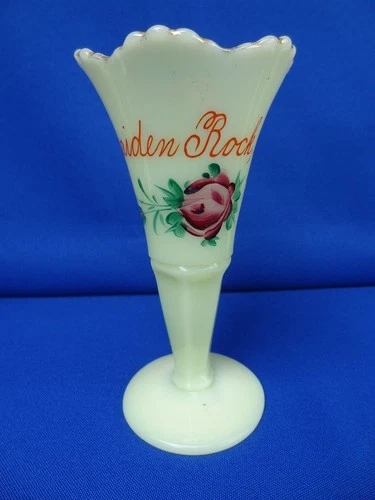HEISEY EAPG Uranium UG Custard Glass Trumpet Vase - Souvenir MAIDEN ROCK Wis WI