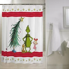 Dr. Seuss The Grinch Christmas Shower Curtain 70”x72” Max Cindy Lou Who Tree