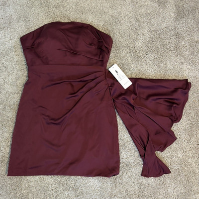 Wear Your Love Burgundy Satin Strapless Bodycon Lace-Up Back Dress S