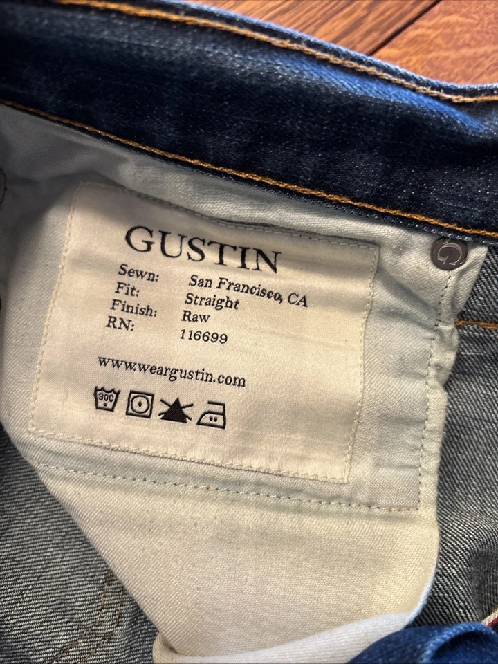 Gustin 男式牛仔裤 - 直筒镂空纽扣门襟,深水洗 - 34 x 32 码 — 第 4/4 张图片