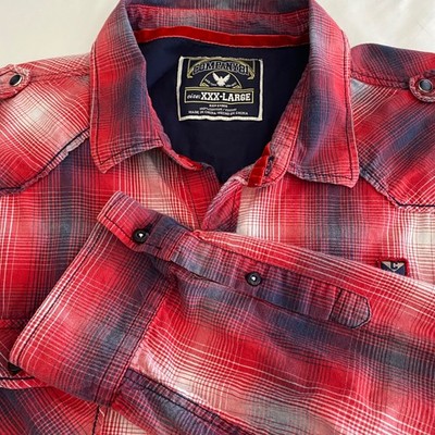 Company 81 Western Shirt 3XL Pearl Snap Red Plaid Roll Tab L/S Cowboy Rodeo